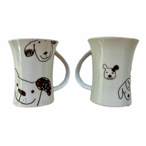 Set of 2 Porcelain White Ceramic Dog Mugs “All My Sunshine” Sousaku Japan
